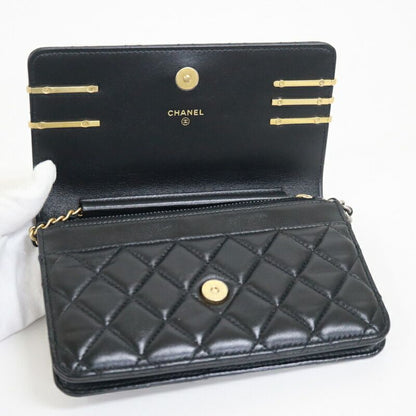 Chanel Quilted Chain Wallet 19 Lambskin Black Gold Silver