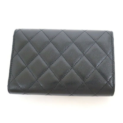 Chanel Trifold Wallet Quilted Black Silver Caviar Leather
