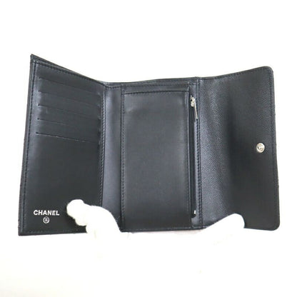 Chanel Trifold Wallet Quilted Black Silver Caviar Leather