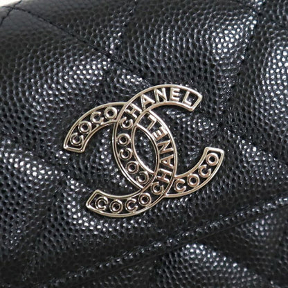 Chanel Trifold Wallet Quilted Black Silver Caviar Leather