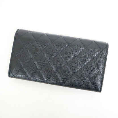 Chanel Quilted Classic Long Flap Wallet Caviar Leather Black