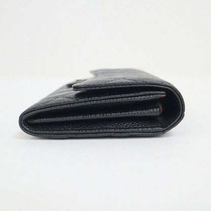 Chanel Quilted Classic Long Flap Wallet Caviar Leather Black