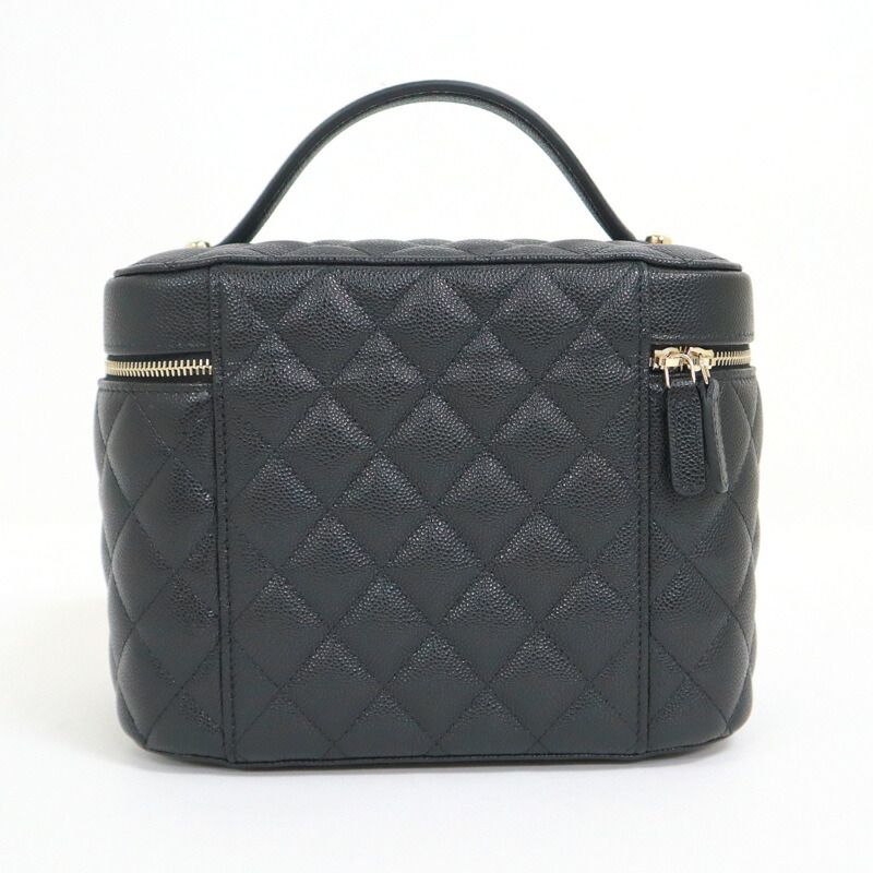 Chanel Timeless Classic Vanity Bag Caviar Leather Black Gold Champagne