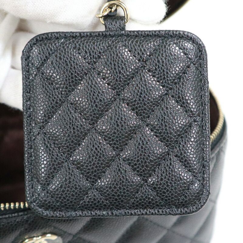 Chanel Timeless Classic Vanity Bag Caviar Leather Black Gold Champagne