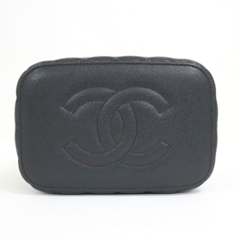 Chanel Timeless Classic Vanity Bag Caviar Leather Black Gold Champagne