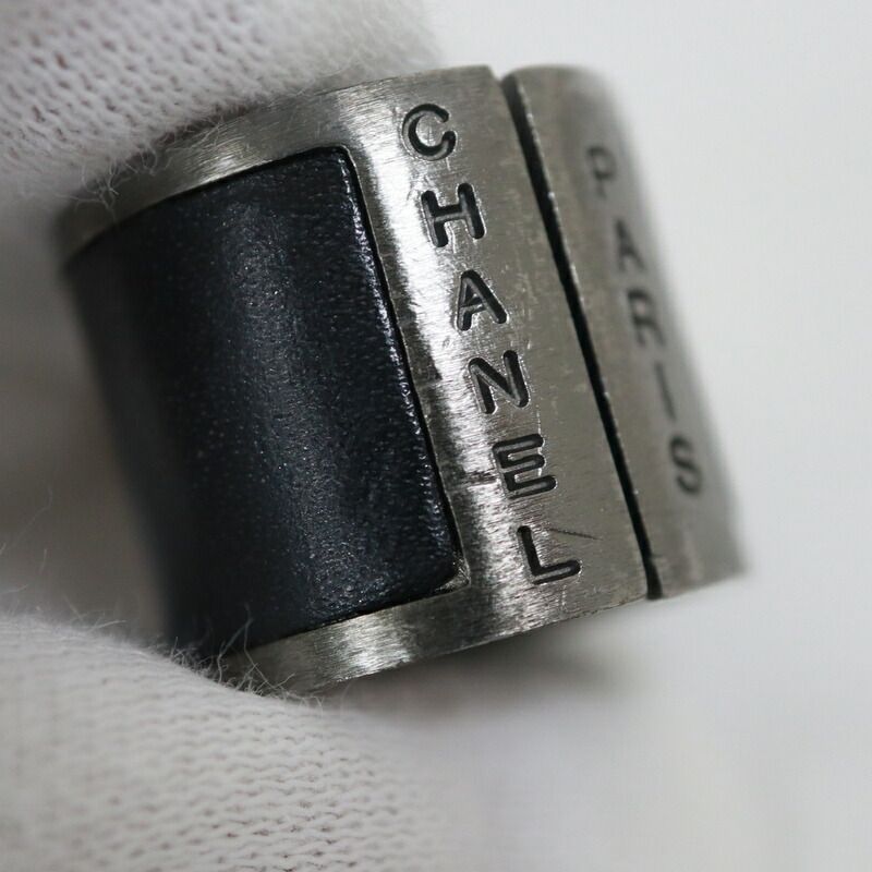 Chanel Ring Black Metal Leather