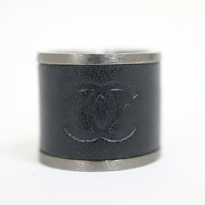 Chanel Ring Black Metal Leather