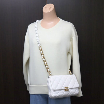 Chanel Quilted 21 Chain Shoulder Bag Small Flap White Lambskin X