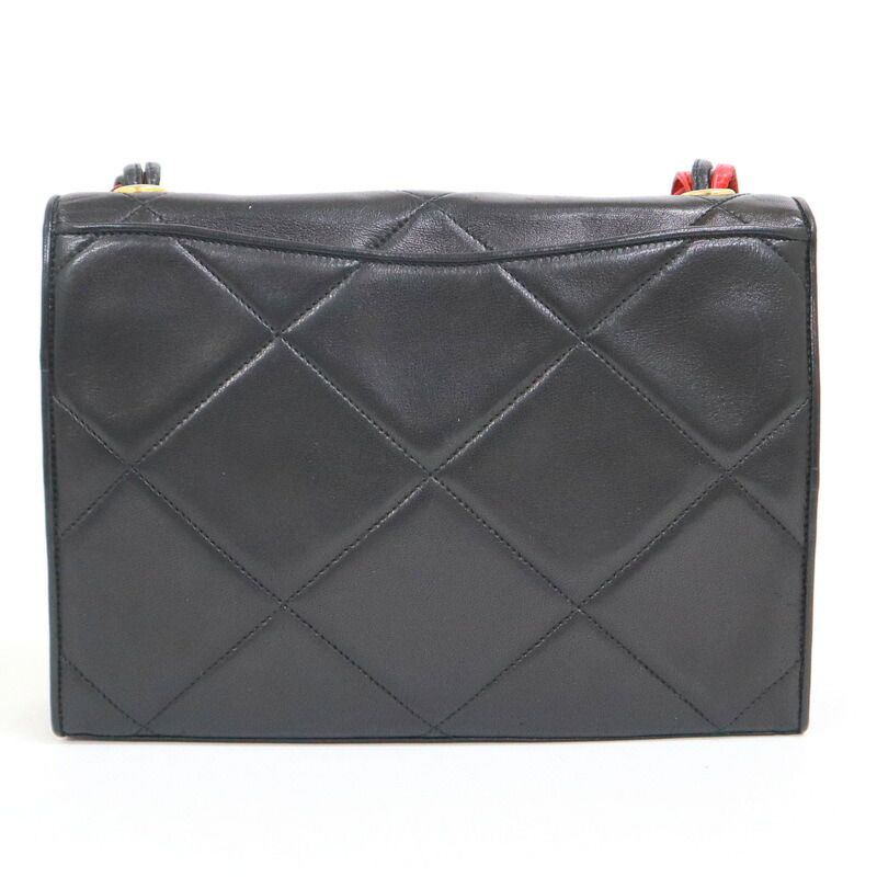 Chanel Quilted Shoulder Bag Lambskin Bicolor Black Red