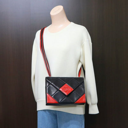 Chanel Quilted Shoulder Bag Lambskin Bicolor Black Red