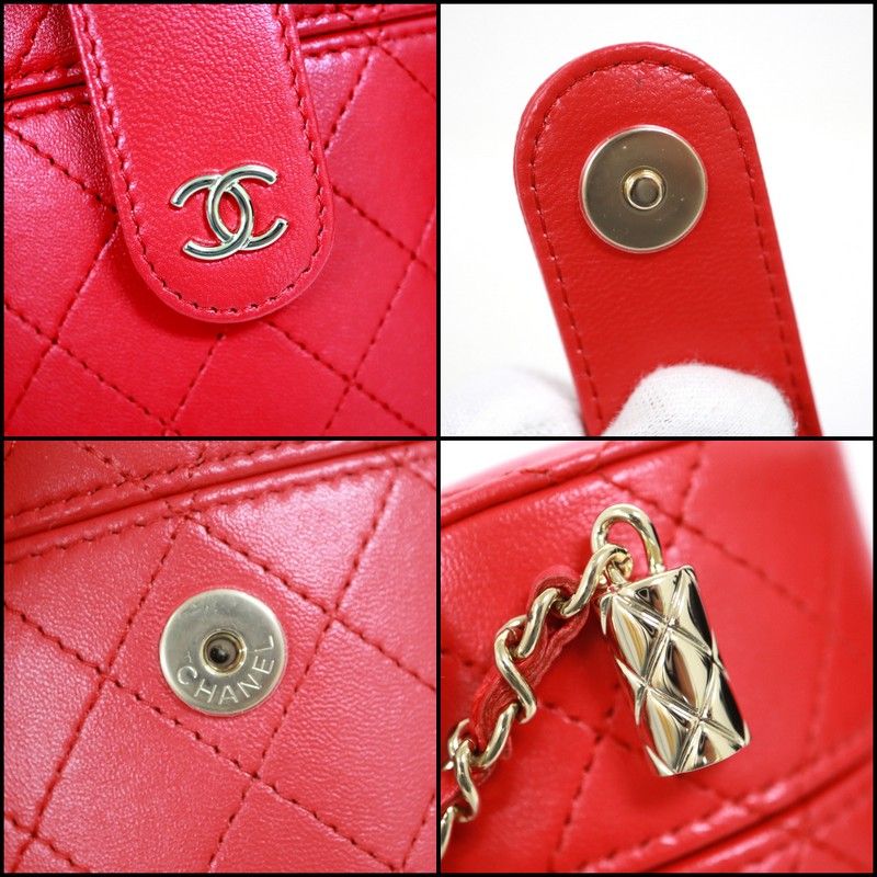 Chanel Vanity Bag Bicolor Leather Red Gold :red