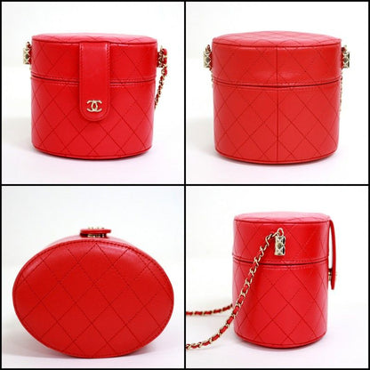 Chanel Vanity Bag Bicolor Leather Red Gold :red