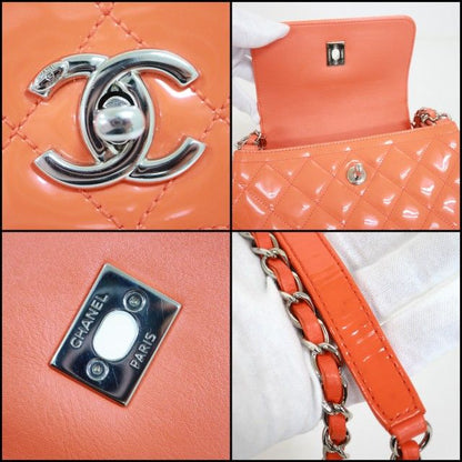 Chanel Quilted Enamel Chain Shoulder Orange Silver Patent :orange