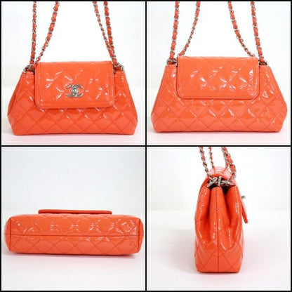 Chanel Quilted Enamel Chain Shoulder Orange Silver Patent :orange
