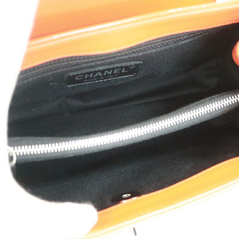 Chanel Quilted Enamel Chain Shoulder Orange Silver Patent :orange