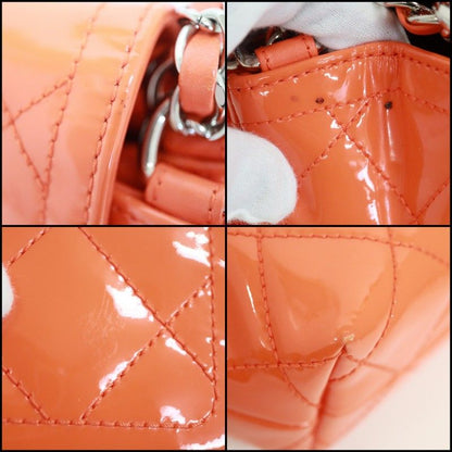 Chanel Quilted Enamel Chain Shoulder Orange Silver Patent :orange