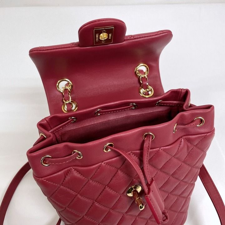 Chanel Chain Backpack Quilted Lambskin Red Gold :red