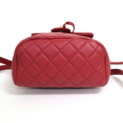 Chanel Chain Backpack Quilted Lambskin Red Gold :red