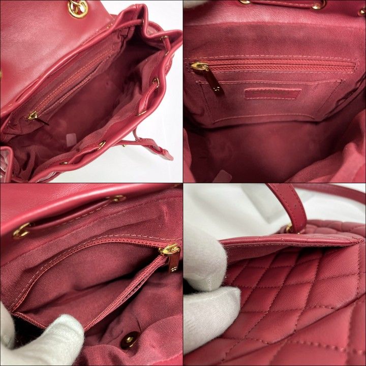 Chanel Chain Backpack Quilted Lambskin Red Gold :red