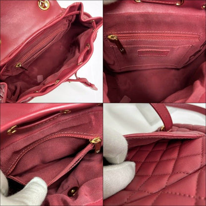 Chanel Chain Backpack Quilted Lambskin Red Gold :red