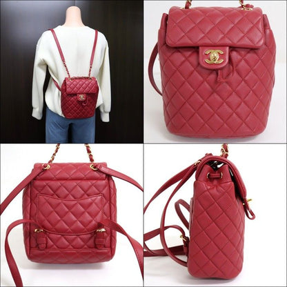 Chanel Chain Backpack Quilted Lambskin Red Gold :red