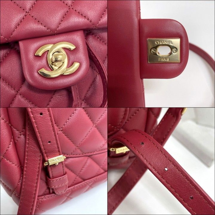 Chanel Chain Backpack Quilted Lambskin Red Gold :red
