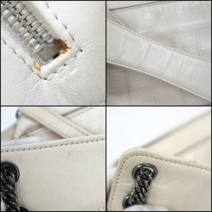 Chanel Choco Bar Logo Chain Shoulder Bag Leather White Silver