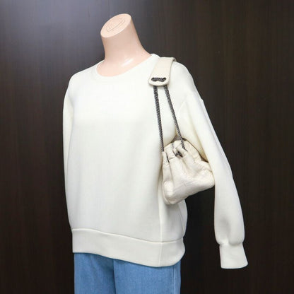 Chanel Choco Bar Logo Chain Shoulder Bag Leather White Silver