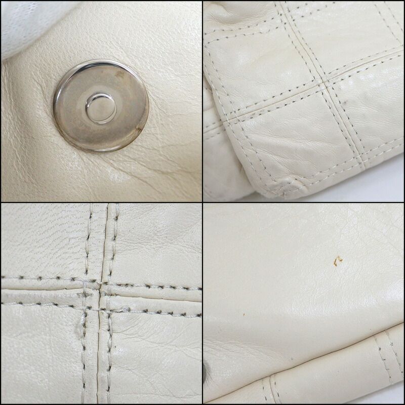 Chanel Choco Bar Logo Chain Shoulder Bag Leather White Silver