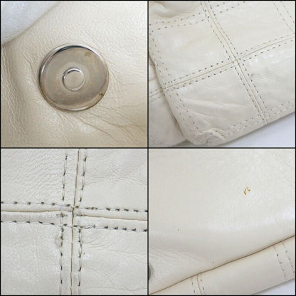Chanel Choco Bar Logo Chain Shoulder Bag Leather White Silver