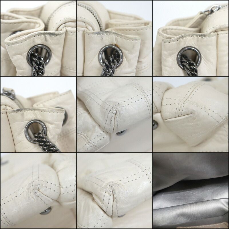 Chanel Choco Bar Logo Chain Shoulder Bag Leather White Silver