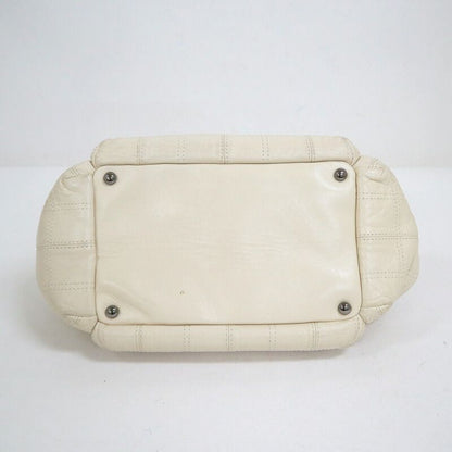 Chanel Choco Bar Logo Chain Shoulder Bag Leather White Silver