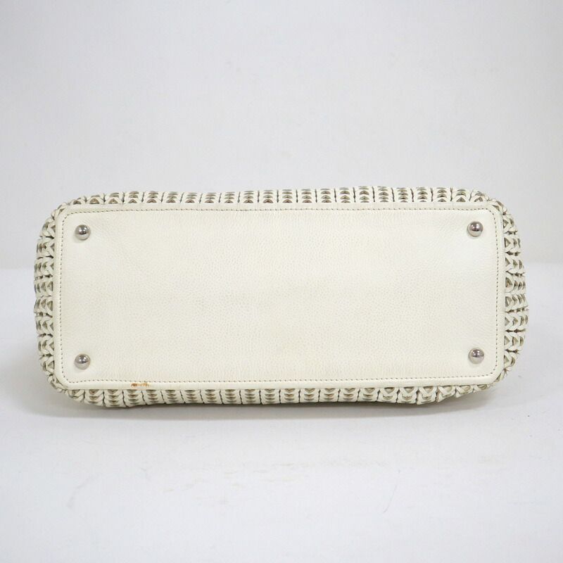 Chanel Chain Tote Leather White Silver