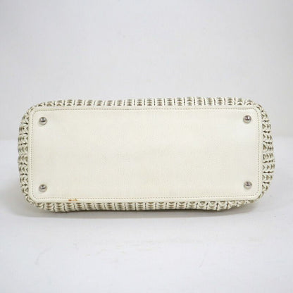 Chanel Chain Tote Leather White Silver