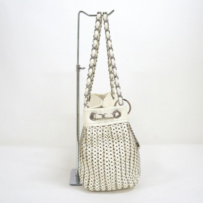 Chanel Chain Tote Leather White Silver