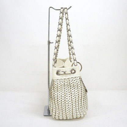 Chanel Chain Tote Leather White Silver