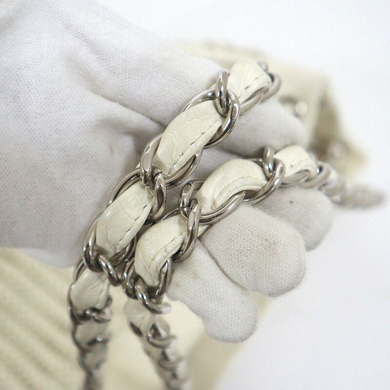 Chanel Chain Tote Leather White Silver