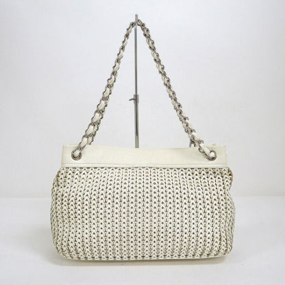 Chanel Chain Tote Leather White Silver