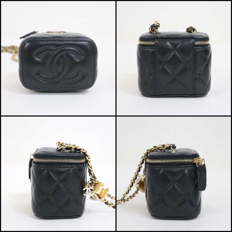 Chanel Vanity Chain Shoulder Bag Lambskin Black Gold