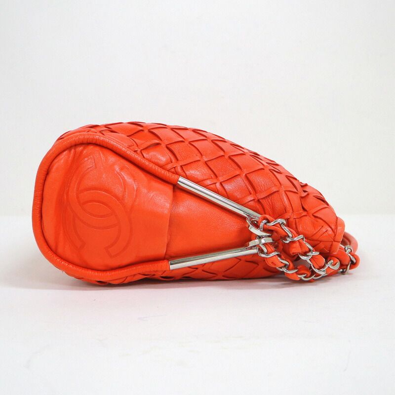 Chanel Handbag CC Logo Leather Orange Silver :orange