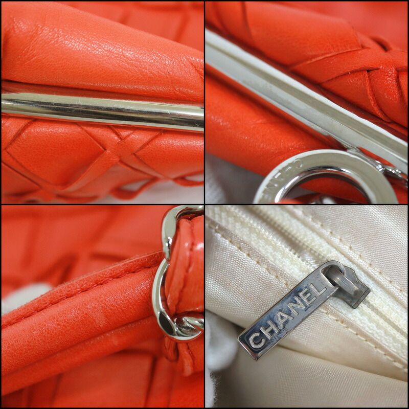 Chanel Handbag CC Logo Leather Orange Silver :orange
