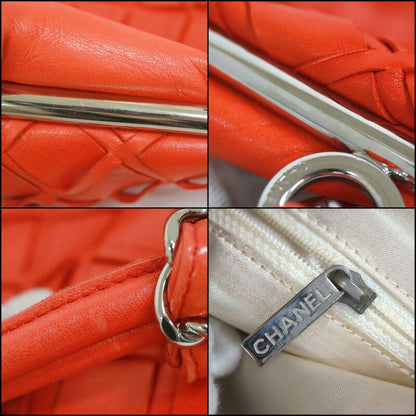 Chanel Handbag CC Logo Leather Orange Silver :orange