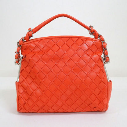Chanel Handbag CC Logo Leather Orange Silver :orange
