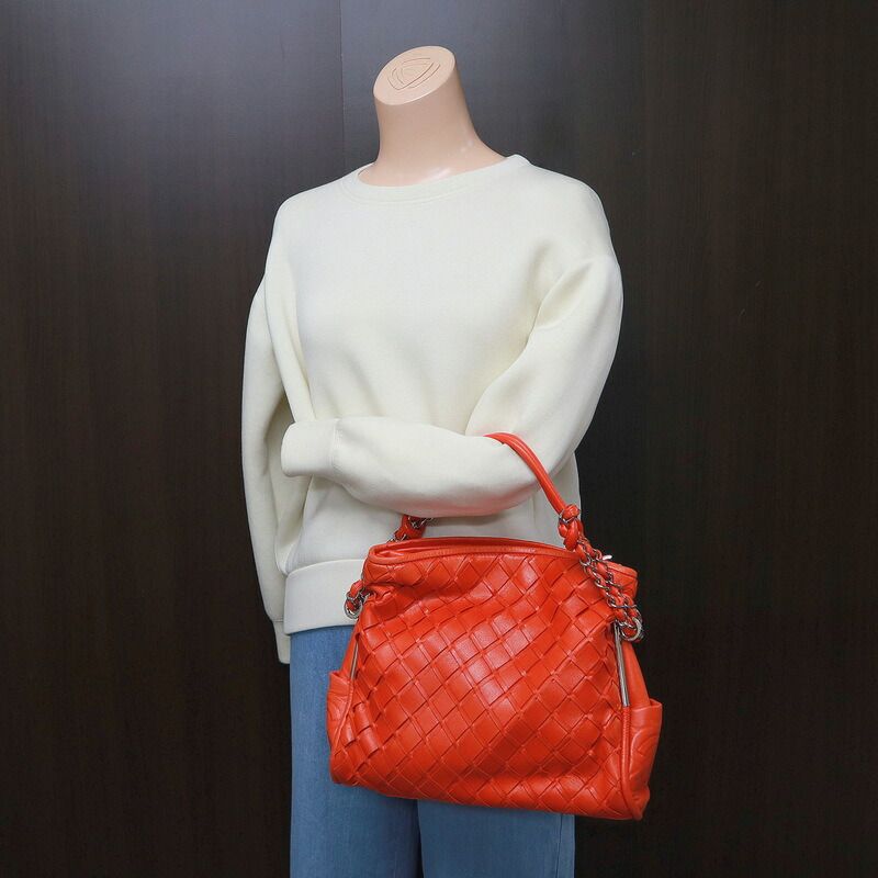 Chanel Handbag CC Logo Leather Orange Silver :orange
