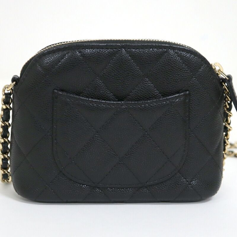 Chanel Chain Pouch Quilted Black Gold Caviar Leather