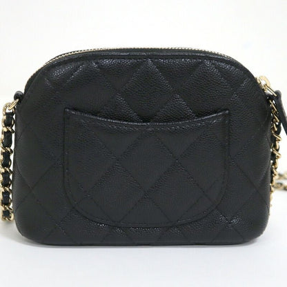 Chanel Chain Pouch Quilted Black Gold Caviar Leather