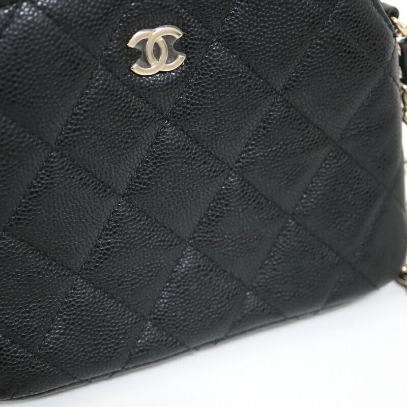 Chanel Chain Pouch Quilted Black Gold Caviar Leather