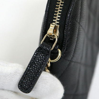 Chanel Chain Pouch Quilted Black Gold Caviar Leather