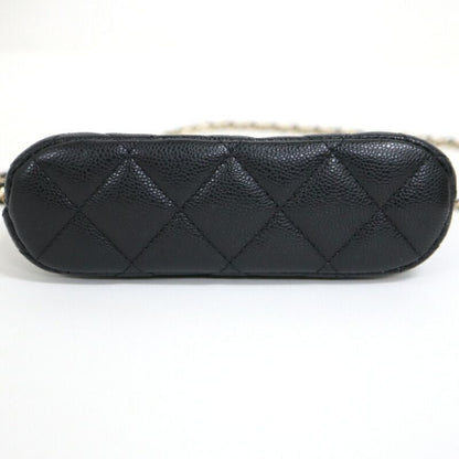 Chanel Chain Pouch Quilted Black Gold Caviar Leather