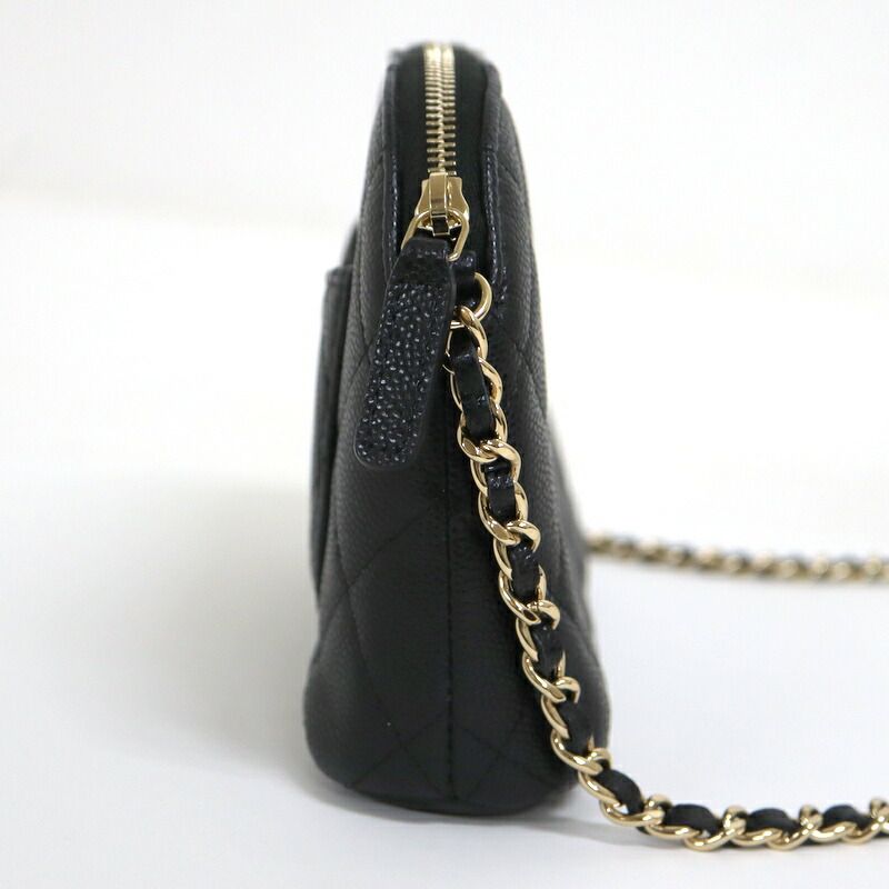 Chanel Chain Pouch Quilted Black Gold Caviar Leather